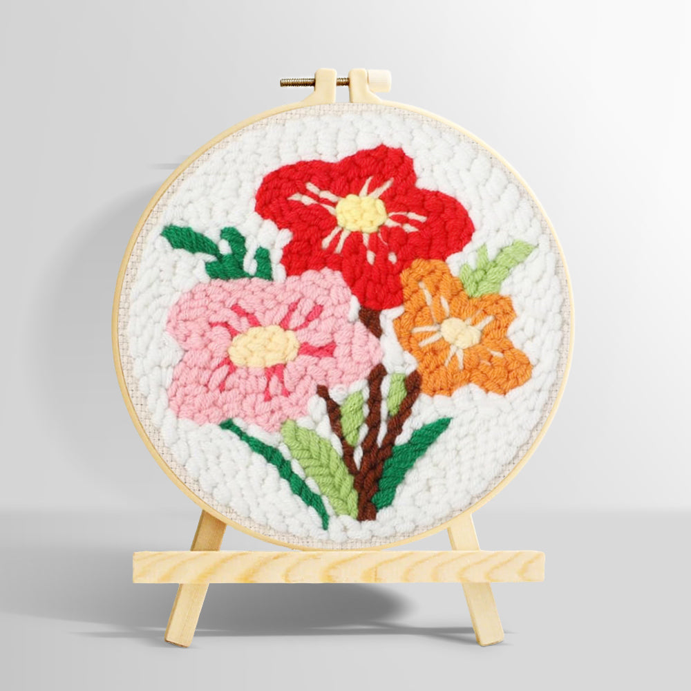 Red, pink and orange floral bouquet punch needle kit for beginners