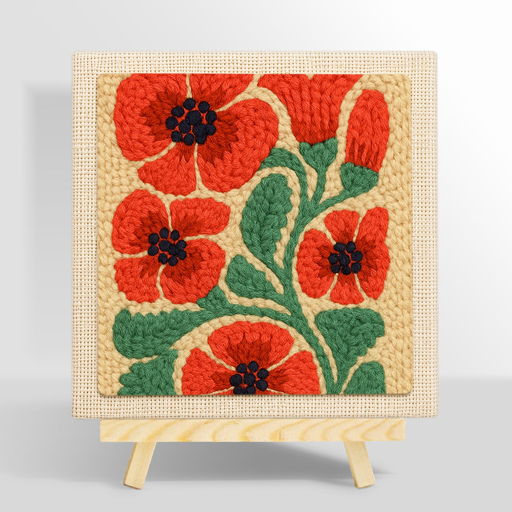 Red poppies punch needle kit for beginners
