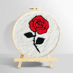 Red rose on white background punch needle kit for beginners