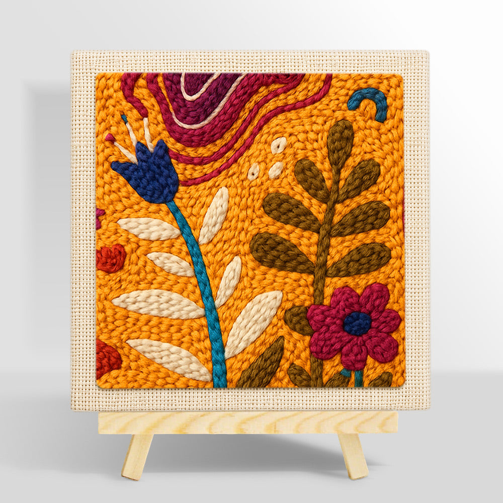 Retro abstract floral punch needle kit for beginners