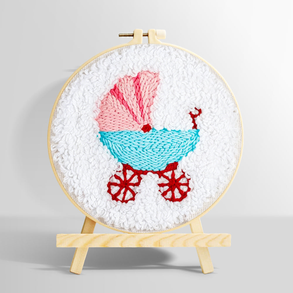 Retro baby pram punch needle kit for beginners
