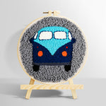 Retro blue campervan punch needle kit for beginners