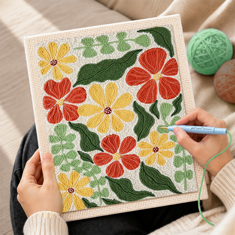 Creating handmade retro ditsy botanical punch needle artwork