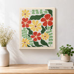 Finished retro ditsy botanical artwork displayed on a wall