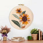 Finished retro earth tone sunflowers artwork displayed on a wall