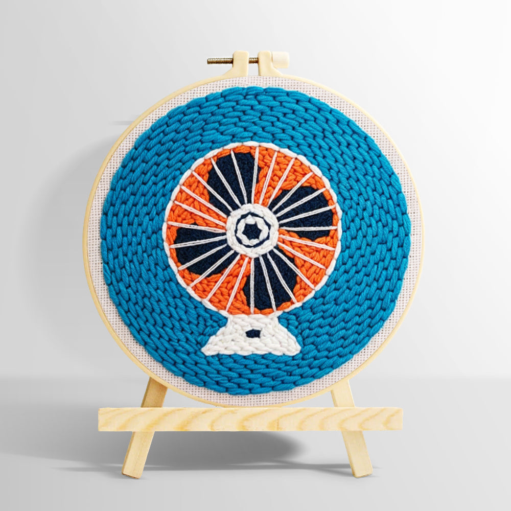 Retro electric fan punch needle kit for beginners