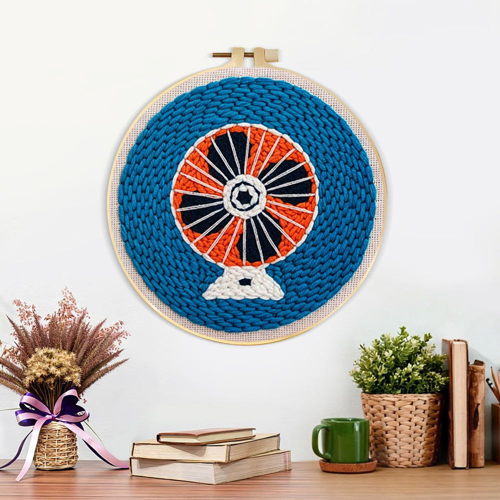 Finished retro electric fan artwork displayed on a wall