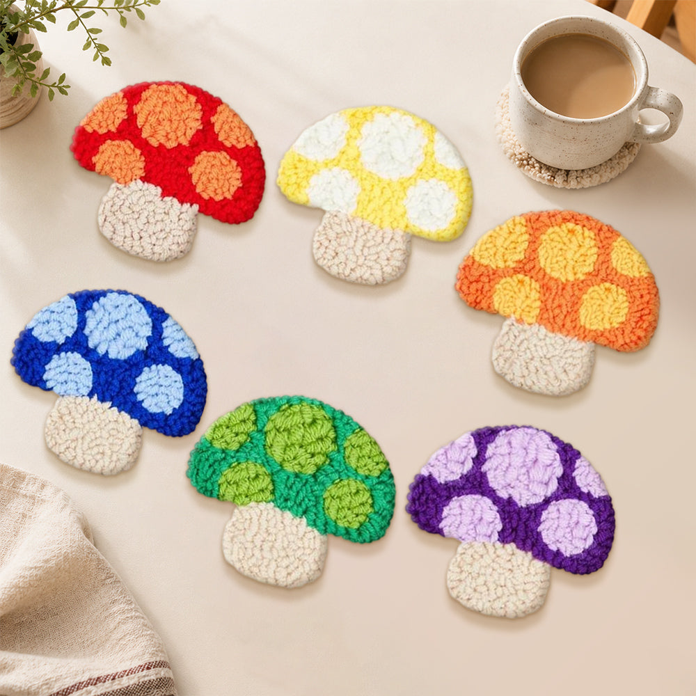 Retro polka dot mushrooms punch needle coasters used for home decoration