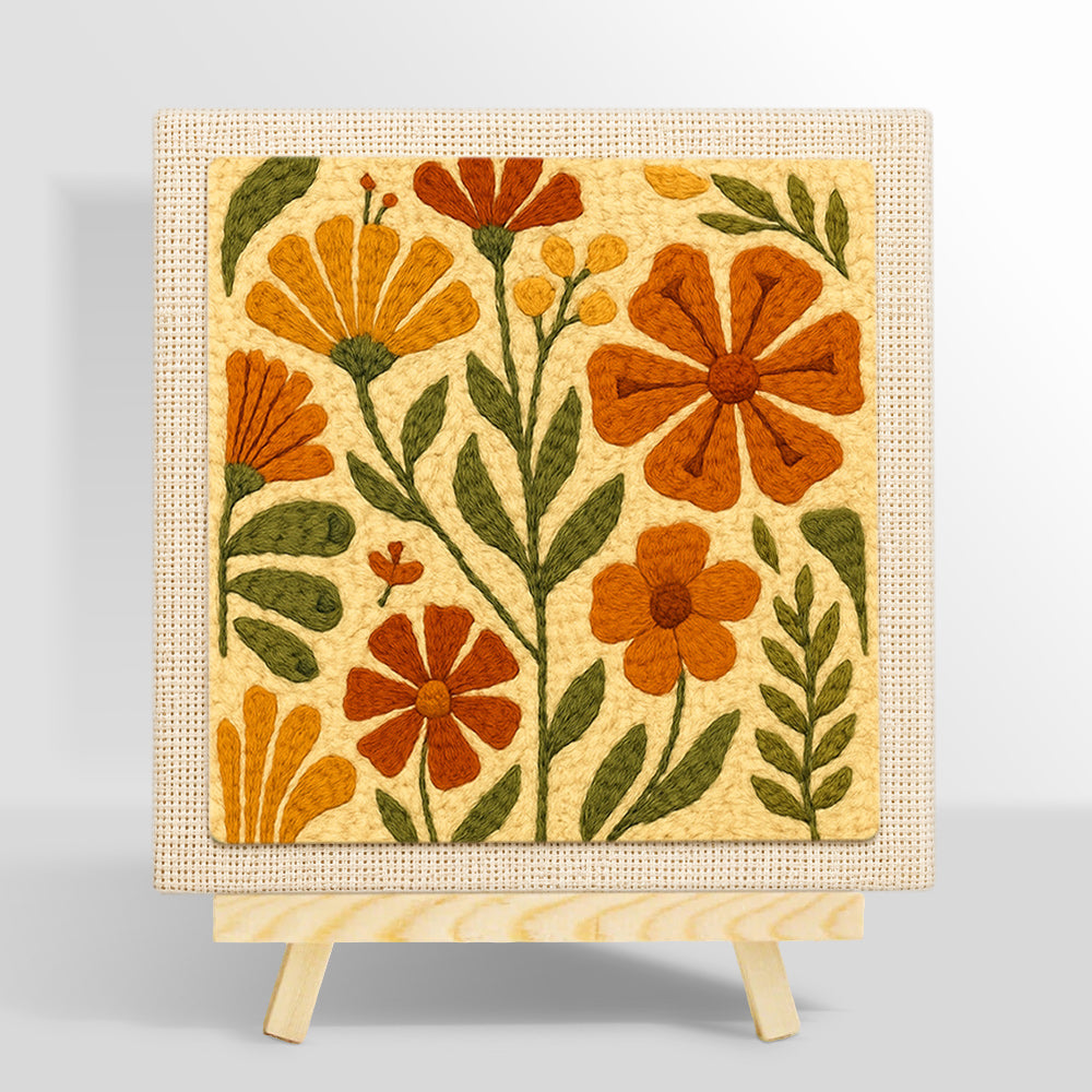 Retro wildflowers punch needle kit for beginners