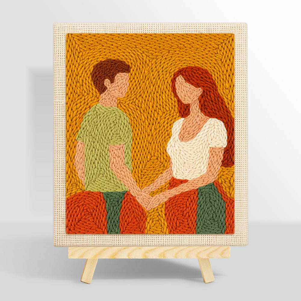 Romantic couple holding hands punch needle kit for beginners