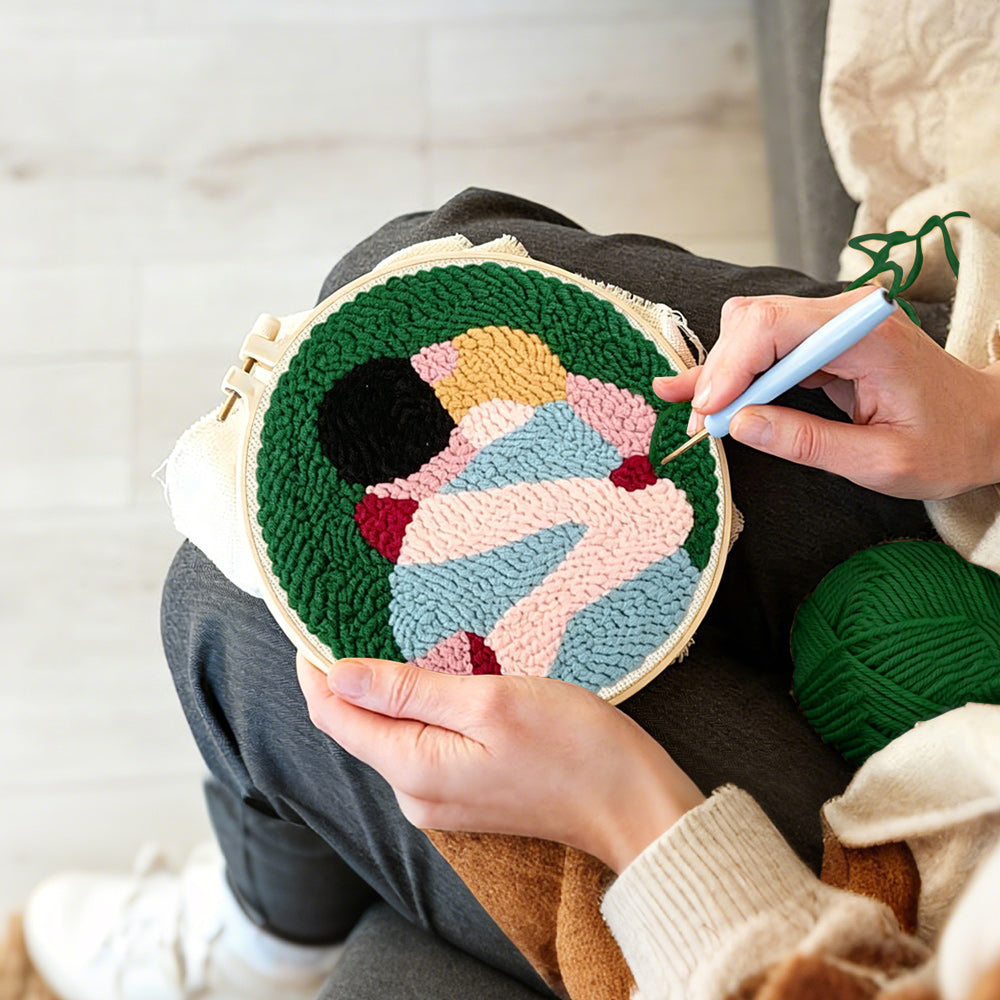 Creating handmade romantic embrace punch needle artwork