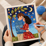 Creating handmade romantic embrace under the moon punch needle artwork