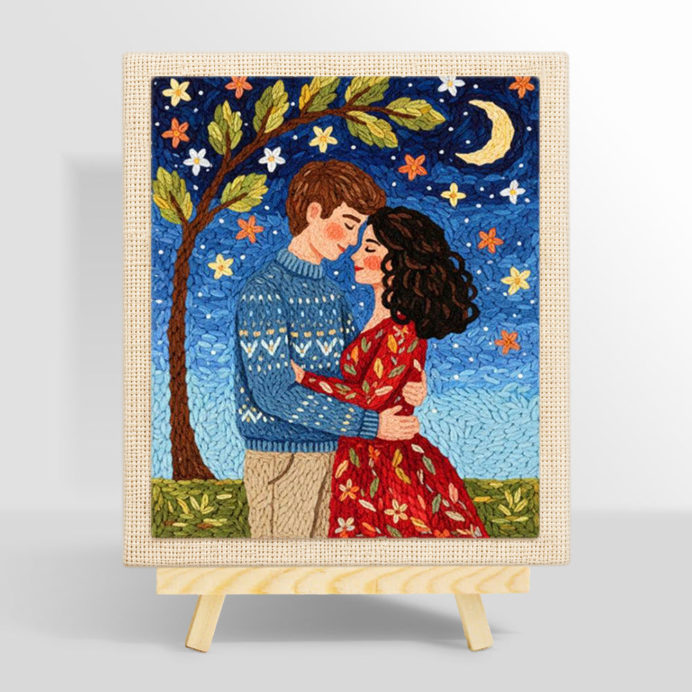 Romantic embrace under the moon punch needle kit for beginners