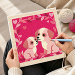 Creating handmade romantic puppy couple punch needle artwork