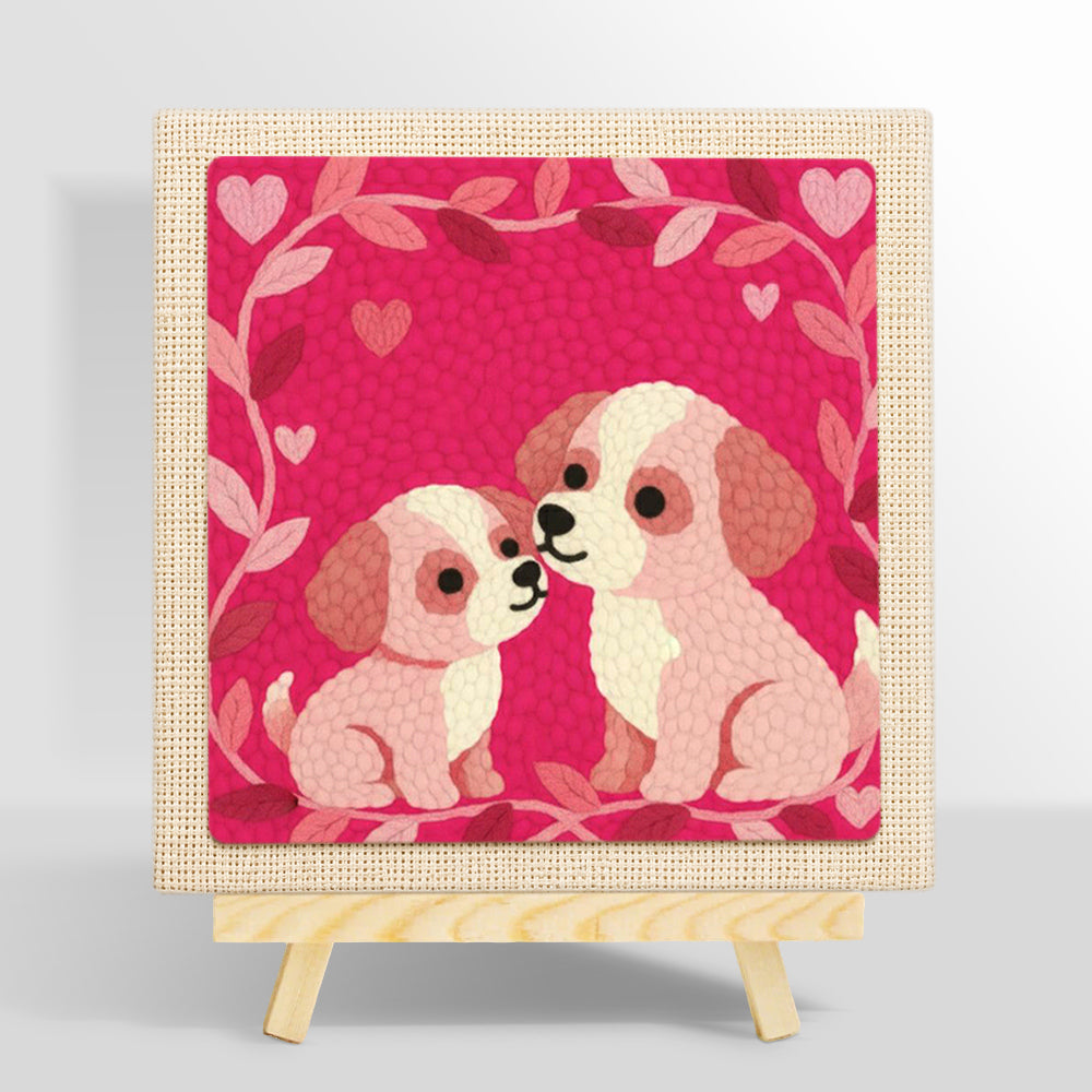 Romantic puppy couple punch needle kit for beginners
