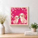 Finished romantic puppy couple artwork displayed on a wall