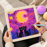 Creating handmade romantic starry night cat couple punch needle artwork