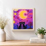 Finished romantic starry night cat couple artwork displayed on a wall