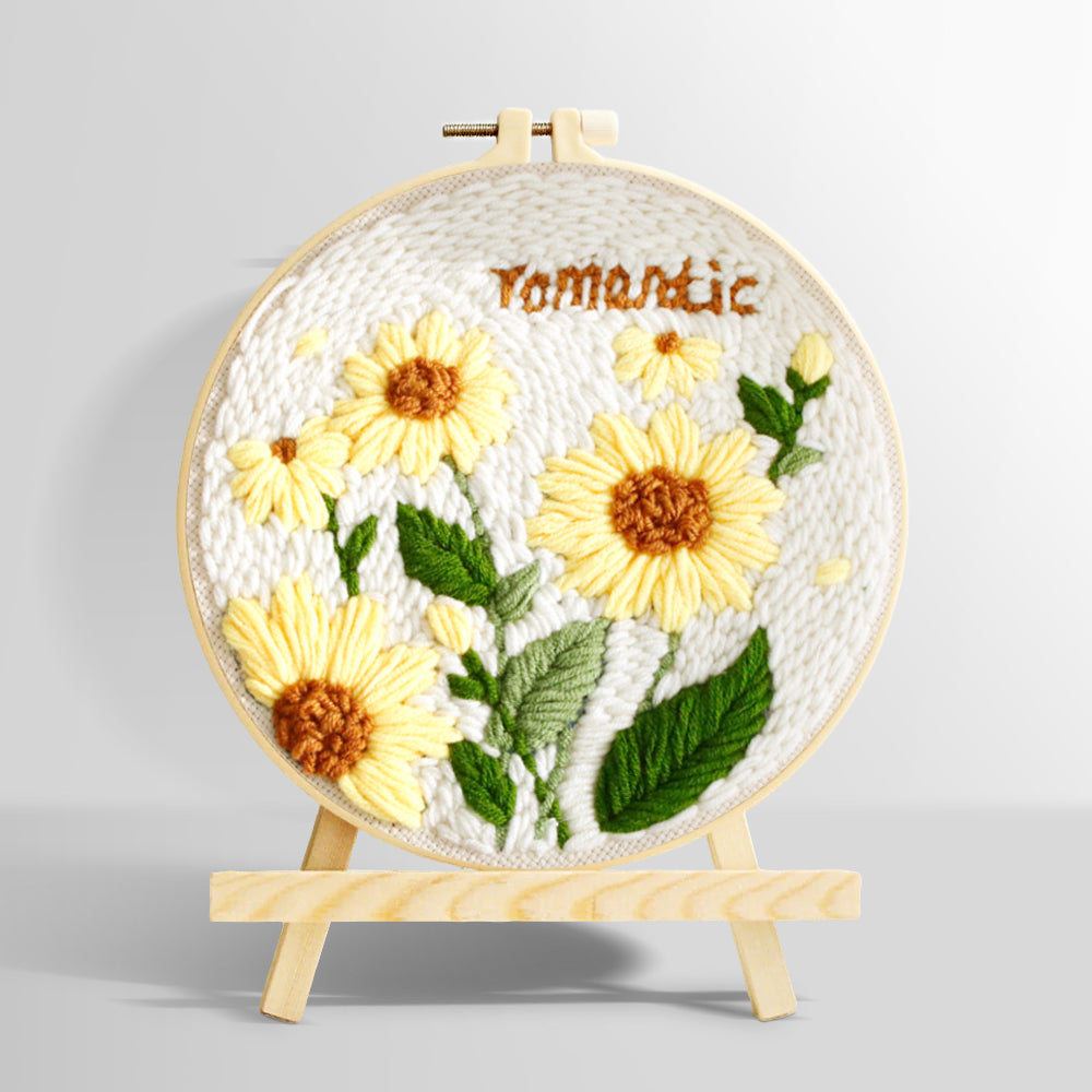 Romantic yellow sunflowers punch needle kit for beginners