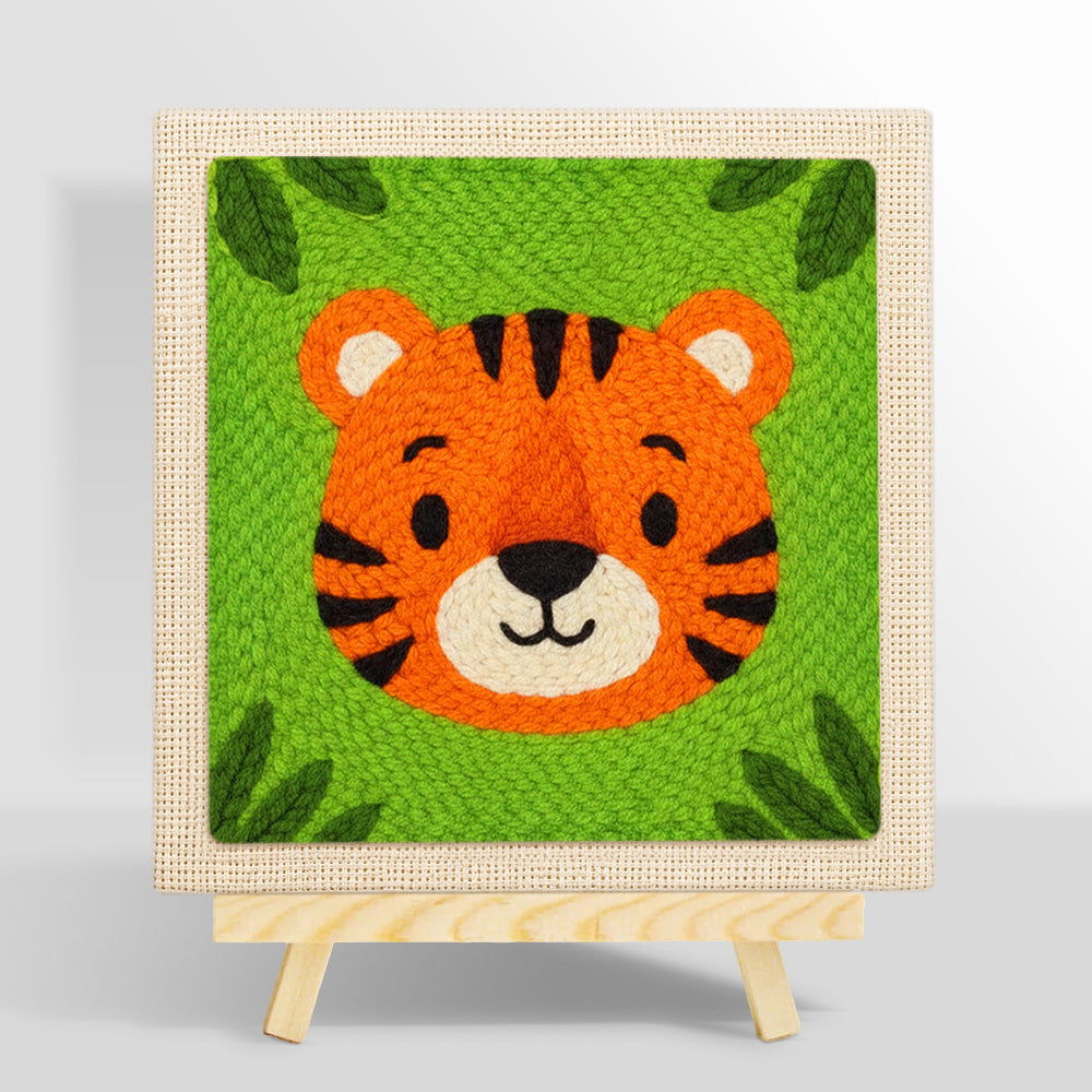 Round and cuddly tiger face punch needle kit for beginners