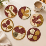 Rustic leaves punch needle coasters used for home decoration