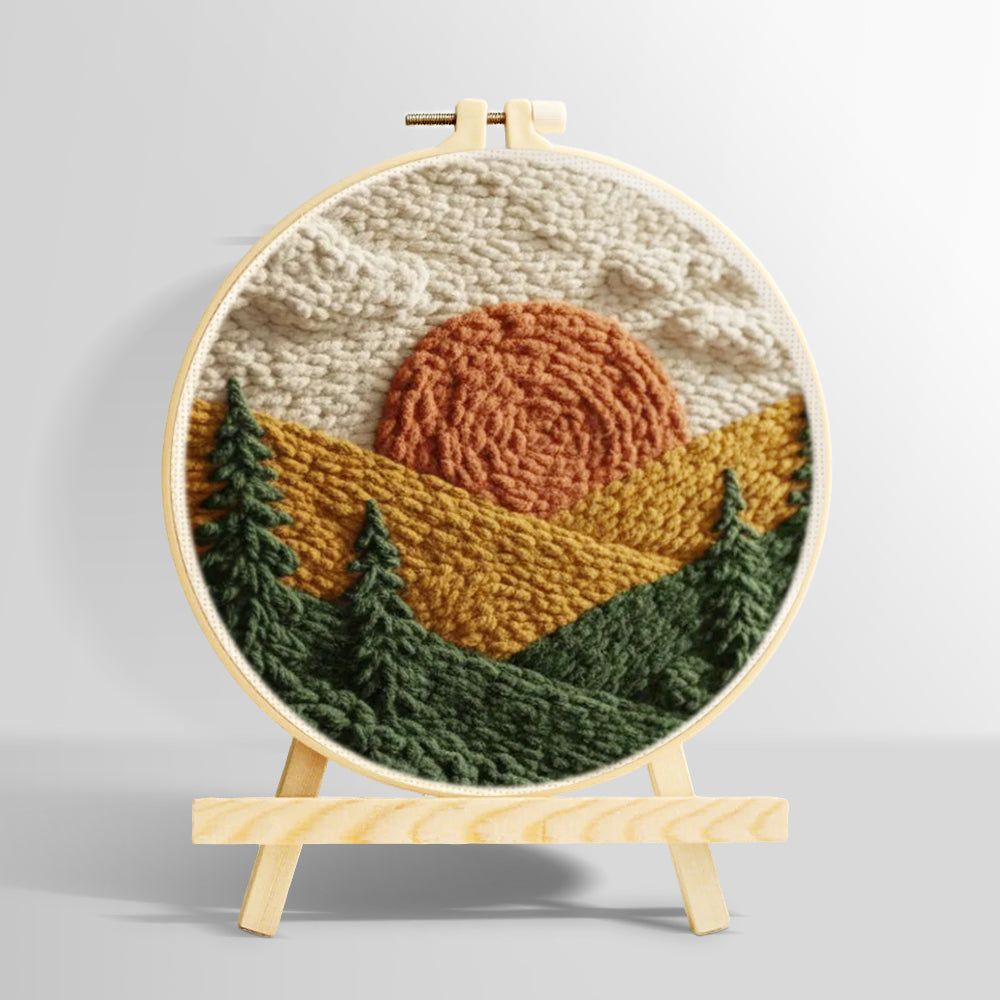 Rustic pine forest sunset punch needle kit for beginners