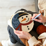 Creating handmade rustic snowman portrait punch needle artwork