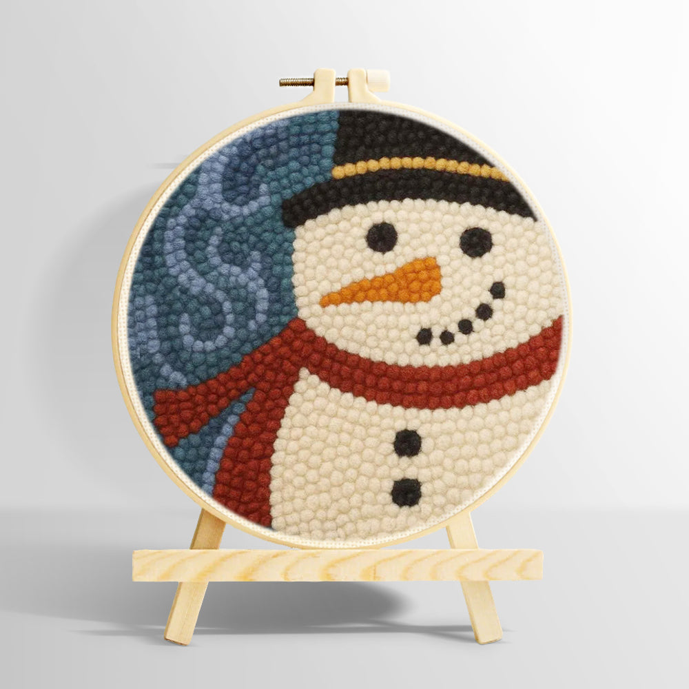 Rustic snowman portrait punch needle kit for beginners