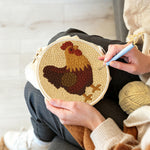 Creating handmade rustic vintage rooster punch needle artwork