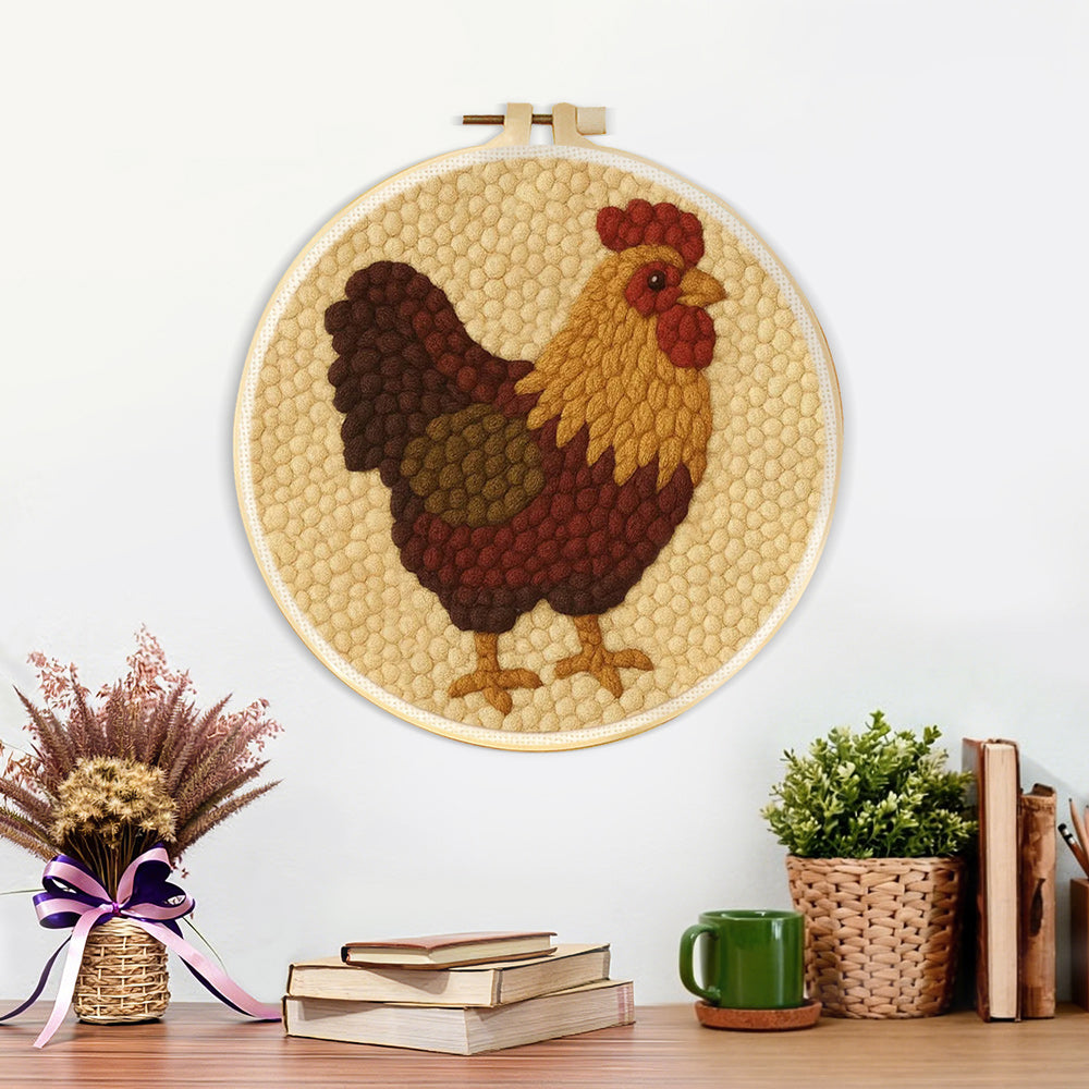 Finished rustic vintage rooster artwork displayed on a wall