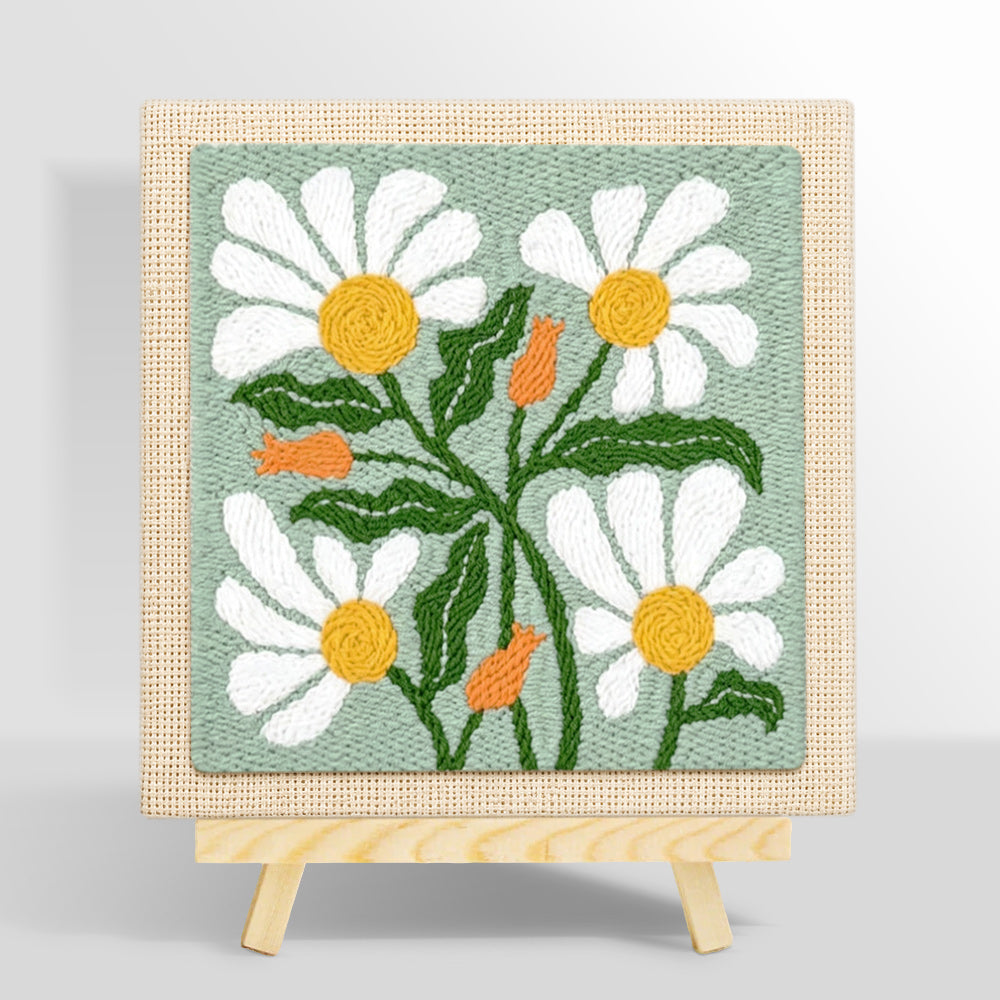 Sage green daisies punch needle kit for beginners