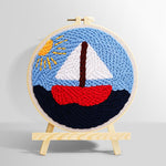 Sailboat on the sea under the sunlight punch needle kit for beginners