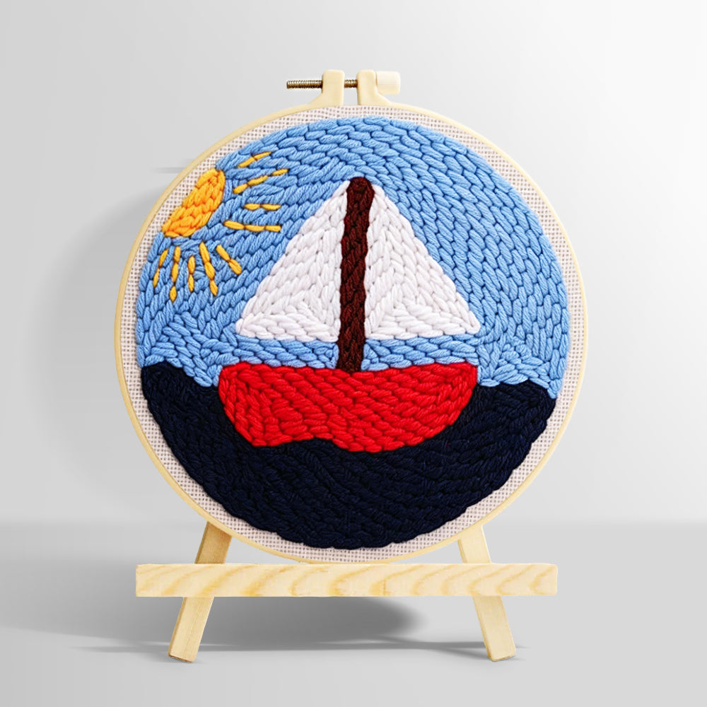 Sailboat on the sea under the sunlight punch needle kit for beginners