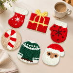 Santa, glove and gift punch needle coasters used for home decoration