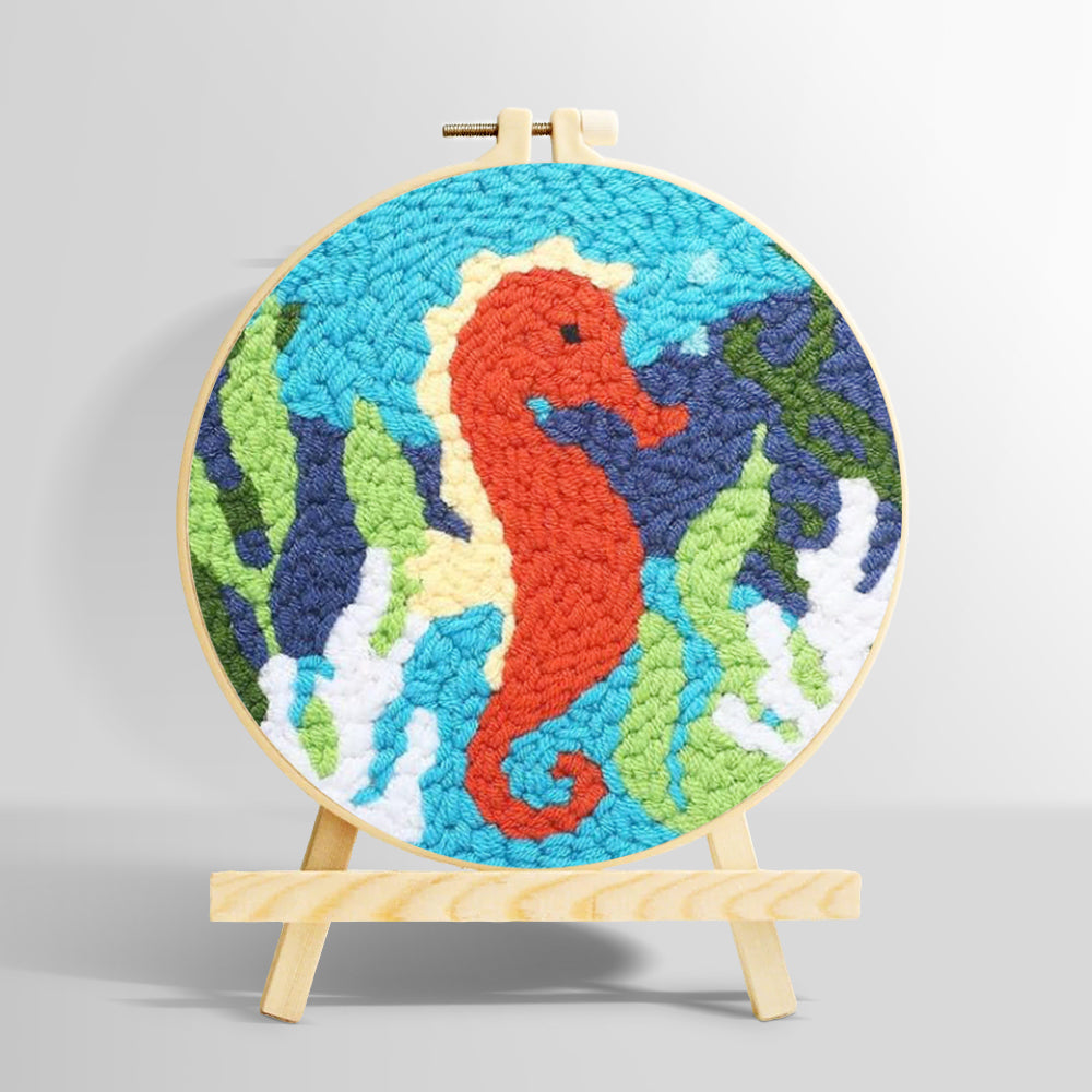 Seahorse and seaweed punch needle kit for beginners