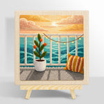 Seaview balcony sunset and potted plant punch needle kit for beginners