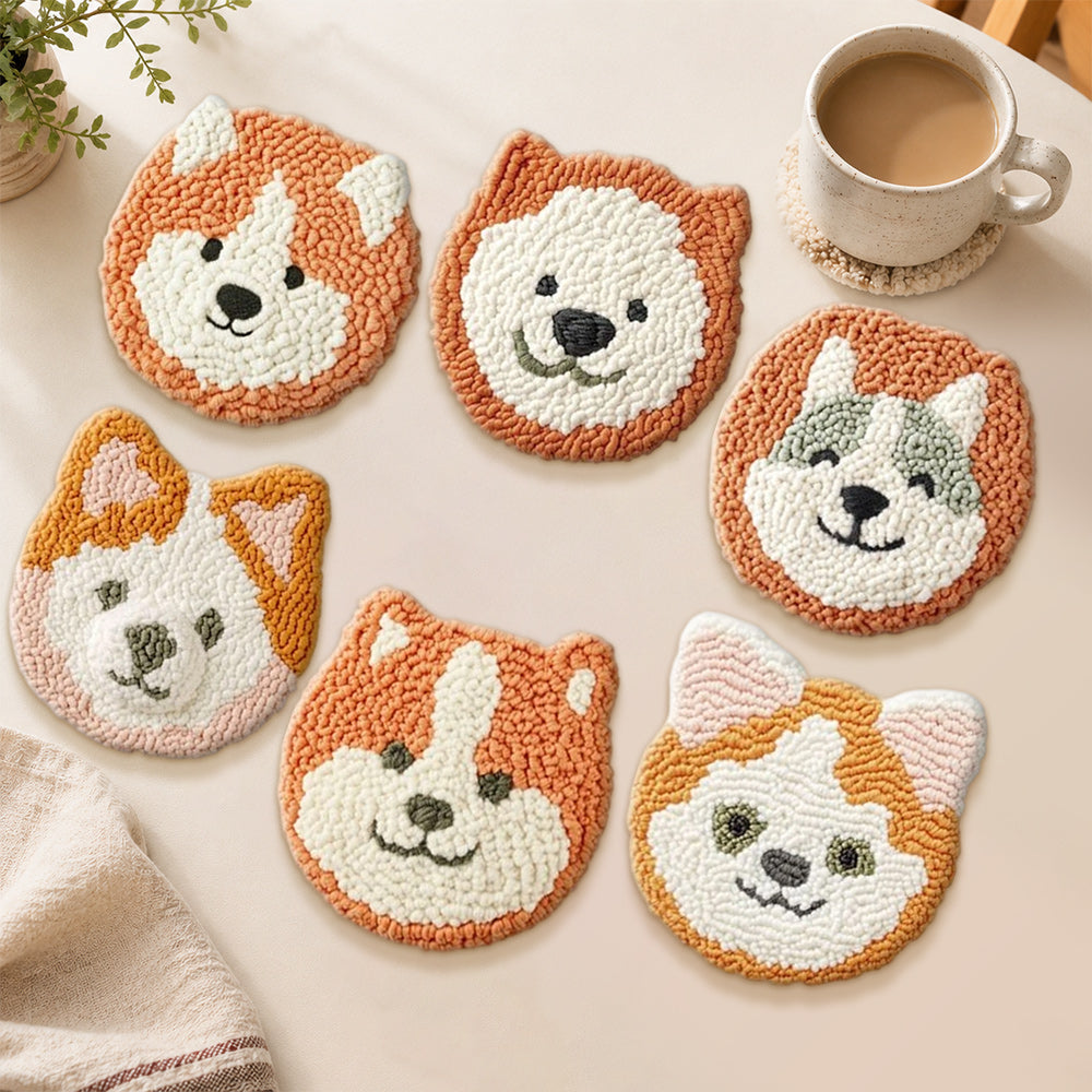 Shiba inu and corgi punch needle coasters used for home decoration