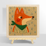Side-profile fox with green scarf punch needle kit for beginners