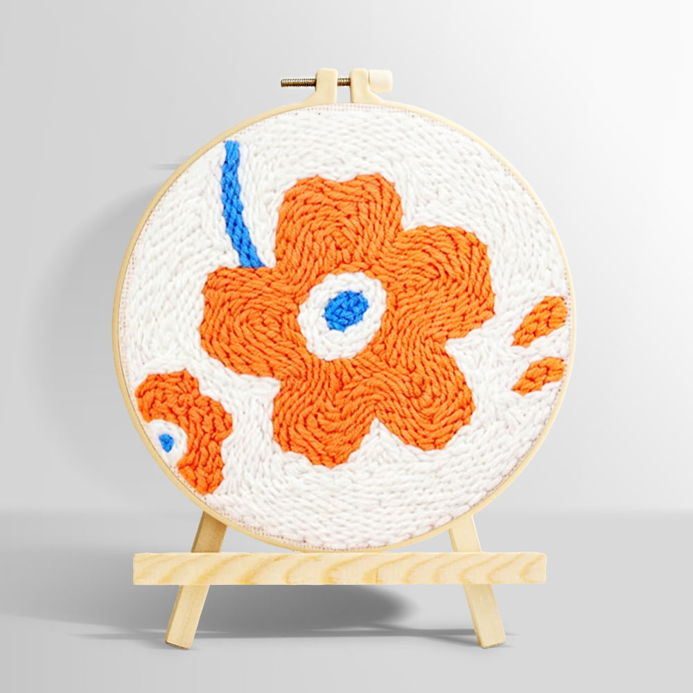 Single orange flower punch needle kit for beginners