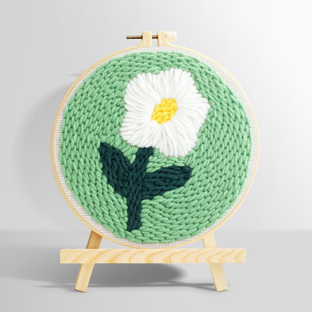 Single white daisy punch needle kit for beginners
