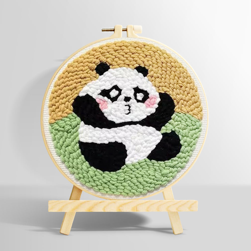 Sitting cute panda punch needle kit for beginners