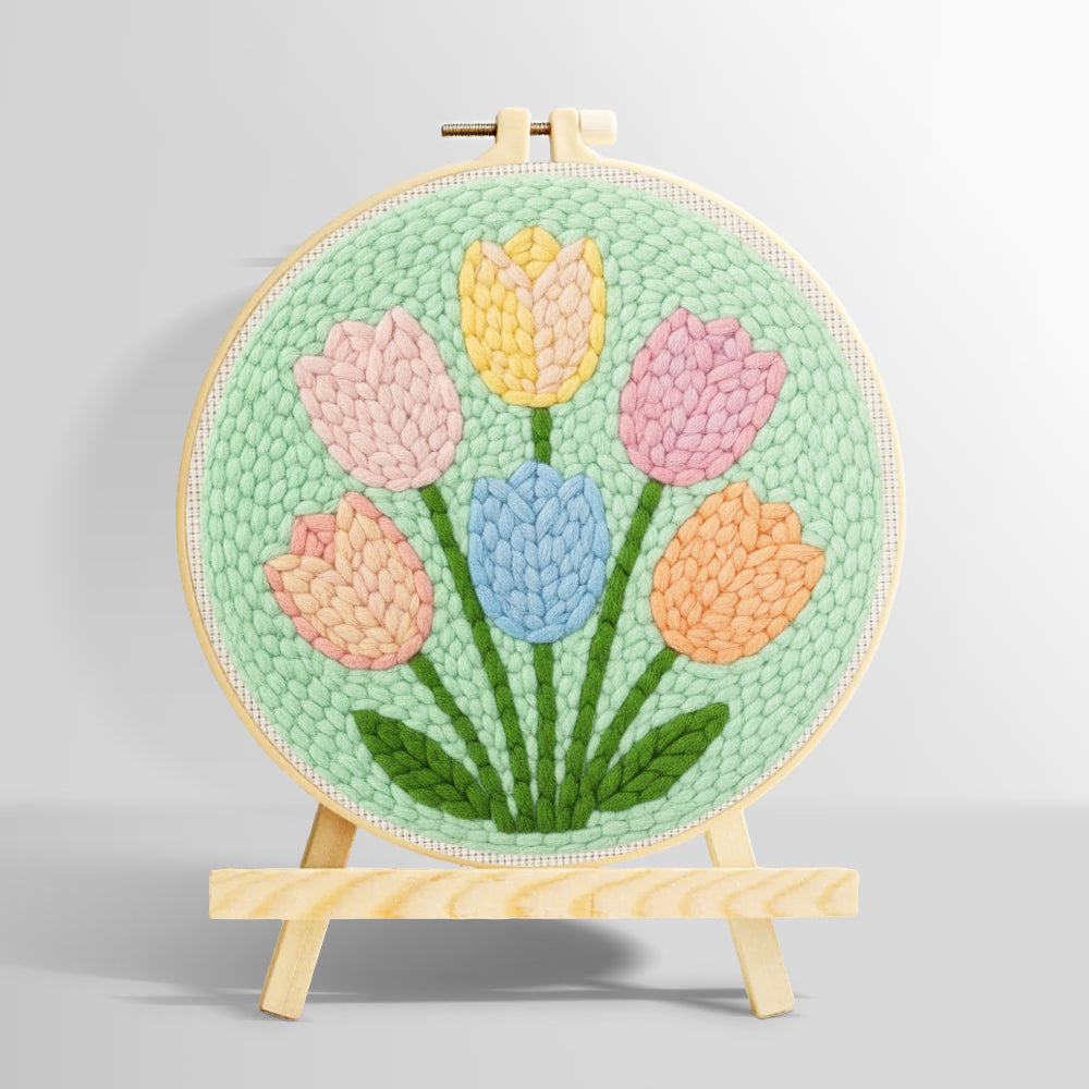 Six pastel tulips punch needle kit for beginners