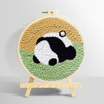 Sleeping curled panda punch needle kit for beginners