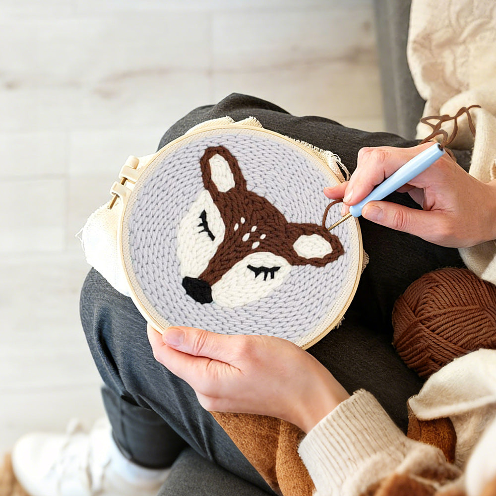 Creating handmade sleeping deer punch needle artwork
