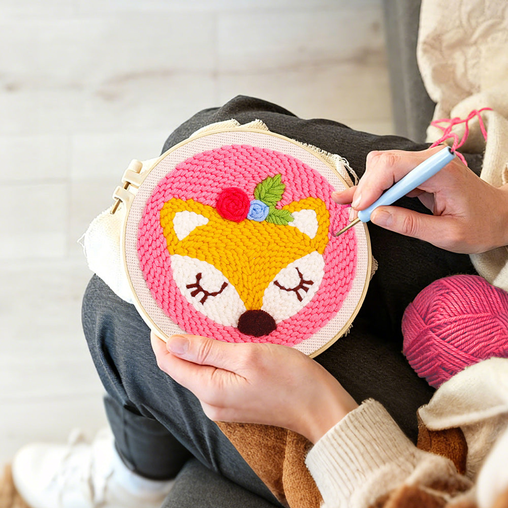 Creating handmade sleeping little fox punch needle artwork