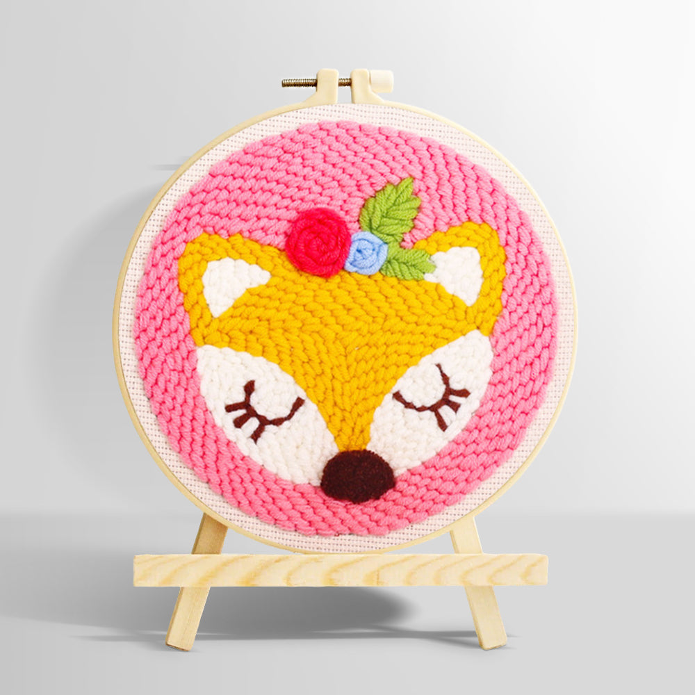 Sleeping little fox punch needle kit for beginners