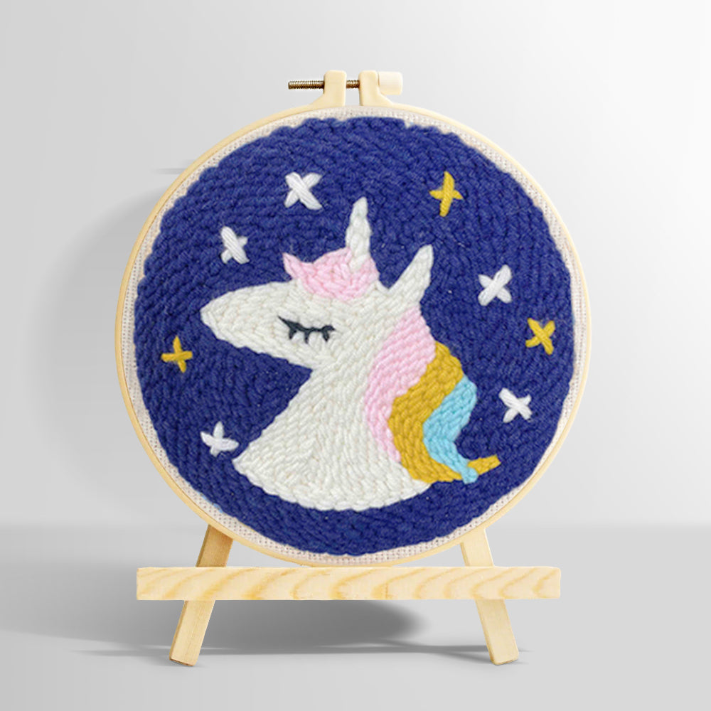 Sleeping unicorn under stars punch needle kit for beginners