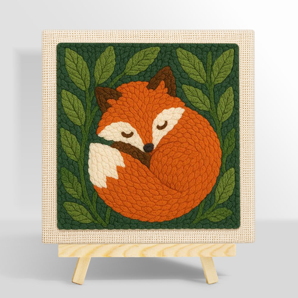 Sleeping woodland fox punch needle kit for beginners