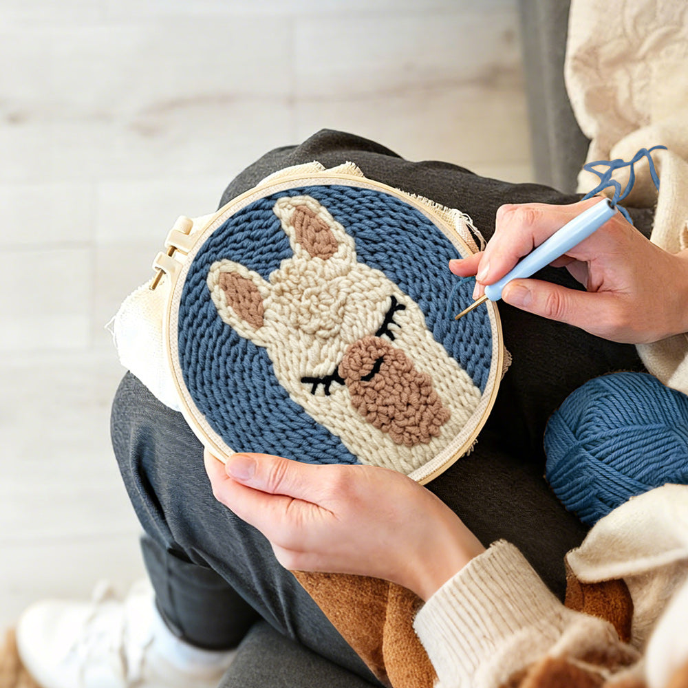Creating handmade sleepy alpaca punch needle artwork