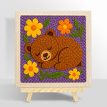 Sleepy bear with flowers punch needle kit for beginners